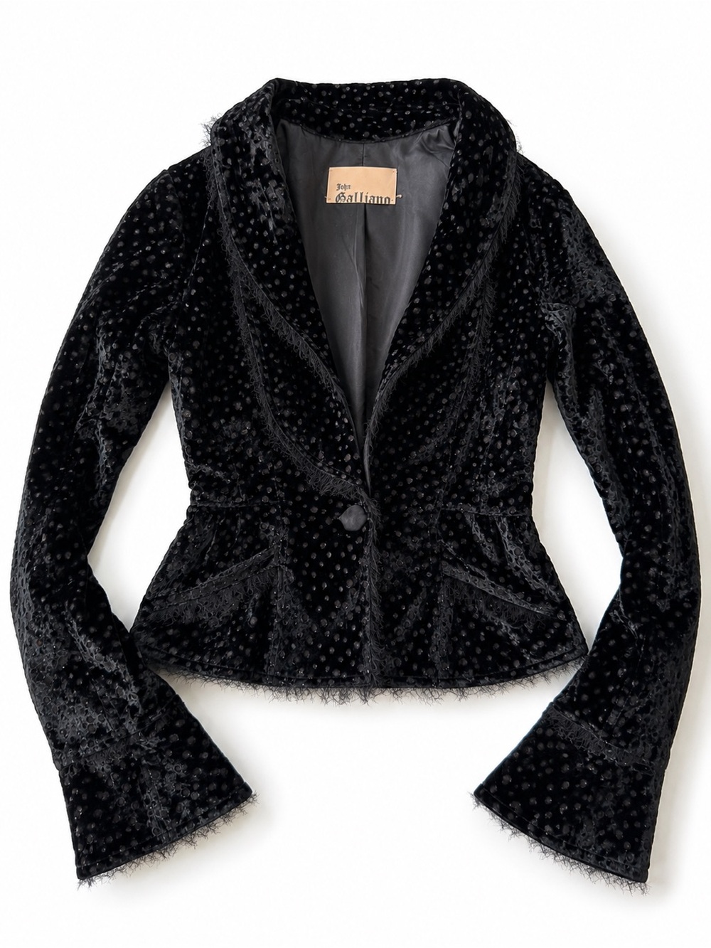 Archival A/W 2004-2005 John Galliano Black Velvet Polka Dot Single-Button Blazer